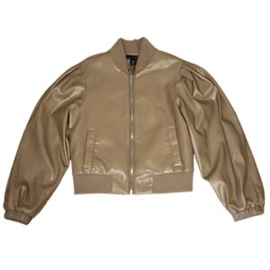 NWT HOUSE OF HARLOW 1960 Iced latte faux leather puff sleeve bomber jack…